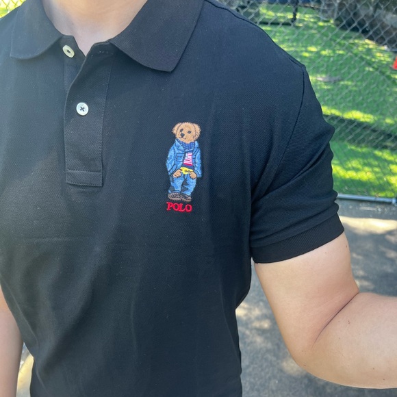 POLO BEAR RALPH LAUREN MEN TENNIS GOLF RUGBY SHIRT BLACK RED TEDDY CHRISTMAS NEW - Picture 9 of 16